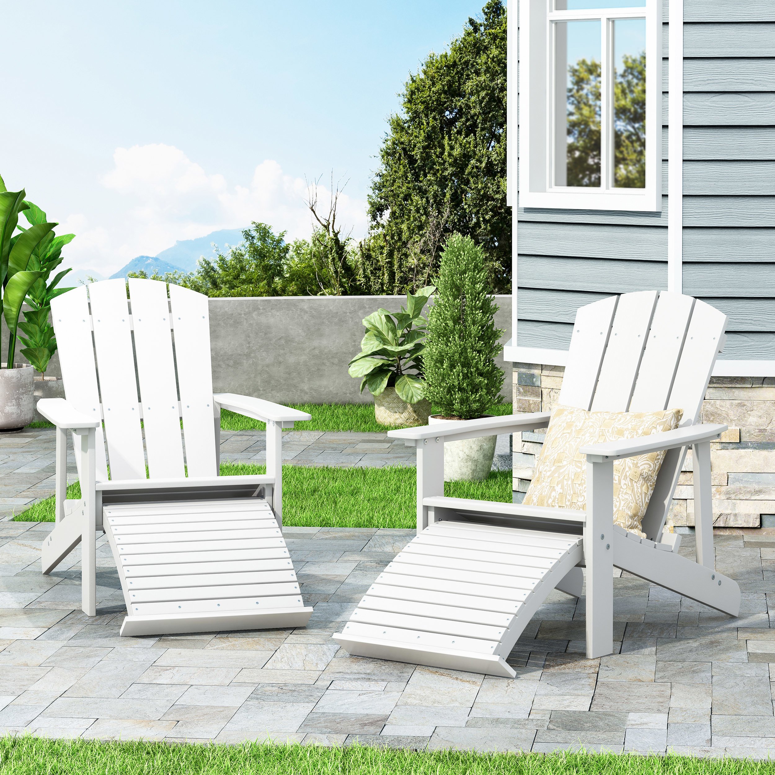 Outdoor Classic White Solid Wood Adirondack Chair Retractable Foldable (Set of 1) Outdoor Classic White Solid Wood Adirondack Chair Retractable Foldable (Set of 1)