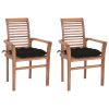 vidaXL Dining Chairs 2 pcs with Black Cushions Solid Teak Wood