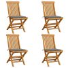 vidaXL Patio Chairs with Gray Cushions 4 pcs Solid Teak Wood