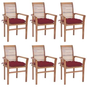 vidaXL Dining Chairs 6 pcs with Wine Red Cushions Solid Teak Wood
