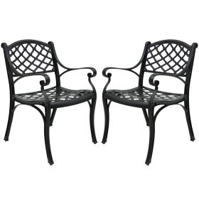 2 Piece Outdoor Dining Chairs; Cast Aluminum Chairs with Armrest; Patio Bistro Chair Set of 2 for Garden; Backyard (Lattice Design 2 Chairs)