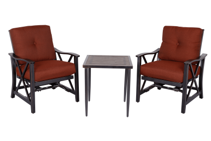 3 Piece Bistro Set w/ Sacramento Collection Patio Chat Table & Haywood KD Aluminum X Back Stationary Spring Chairs