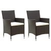 vidaXL Patio Chairs with Cushions 2 pcs Poly Rattan Brown