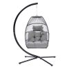 Outdoor Patio Wicker Folding Hanging Chair; Rattan Swing Hammock Egg Chair With C Type Bracket; With Cushion And Pillow