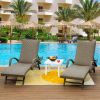 Outdoor Living Outdoor PE Wicker Chaise Lounge with Armrest- Set of 2 Patio Reclining Chair