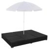 vidaXL Patio Lounge Bed with Umbrella Poly Rattan Black