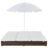 vidaXL Patio Lounge Bed with Umbrella Poly Rattan Brown