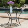 Hopp Outdoor Coastal Gray Wicker Side Table with Tempered Glass Top