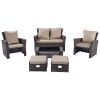 6 Piece Patio Furniture Set Outdoor Sectional Sofa Conversation Sofa Set with All-Weather Rattan Wicker for Porch Lawn Garden