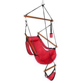 Hardwood With Cup Holder Wooden Stick Perforated 100kg Seaside Courtyard Hanging Chair (Loading: 100 Kg, Color: Red)