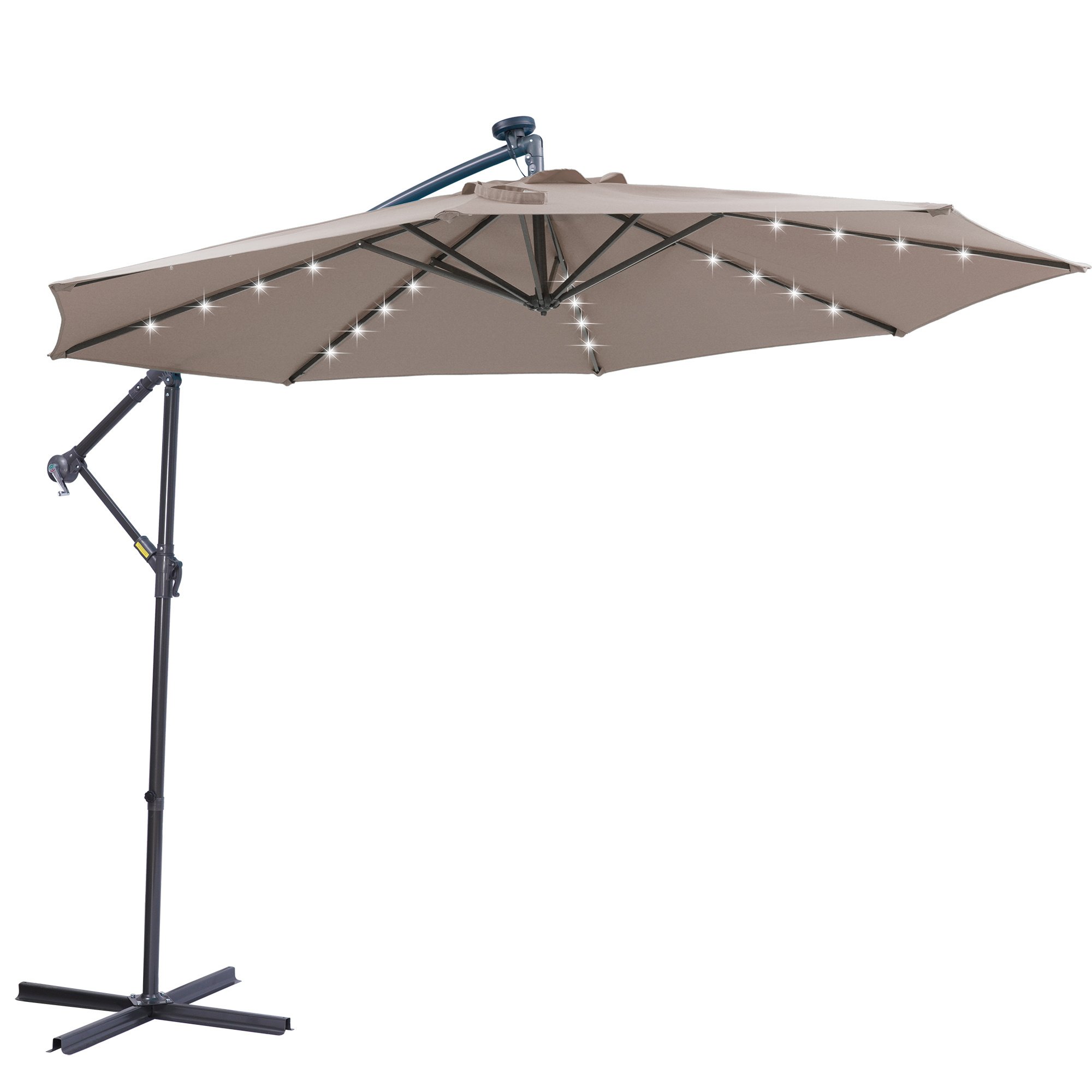 10 FT Solar LED Patio Outdoor Umbrella Hanging Cantilever Umbrella Offset Umbrella Easy Open Adustment with 32 LED Lights 10 FT Solar LED Patio Outdoor Umbrella Hanging Cantilever Umbrella Offset Umbrella Easy Open Adustment with 32 LED Lights