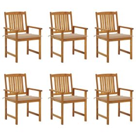 Patio Chairs with Cushions 6 pcs Solid Acacia Wood (Color: Beige)