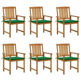 Patio Chairs with Cushions 6 pcs Solid Acacia Wood (Color: Green)