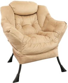 Accent Chair Lazy Reclining Armchair with Removable Metal Legs and High-Density Foam;  Comfy Upholstered Single Sofa Chair for Living Room (Color: Beige)