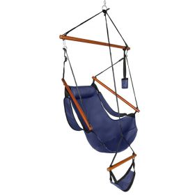 Hardwood With Cup Holder Wooden Stick Perforated 100kg Seaside Courtyard Hanging Chair (Loading: 100 Kg, Color: Blue)