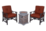 Outdoor Fire Pit 3pcs Set w/Haywood KD Aluminum X Back Stationary Spring Chairs