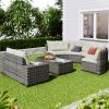 8-pieces Outdoor Wicker Round Sofa Set;  Half-Moon Sectional Sets All Weather;  Curved Sofa Set With Rectangular Coffee Table;  PE Rattan Water-resist