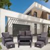 6 Piece Patio Furniture Set Outdoor Sectional Sofa Conversation Sofa Set with All-Weather Rattan Wicker for Porch Lawn Garden