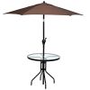Patio Garden Round 32 Inch Tempered Glass Top Table Square Base Bracket  With Umbrella Hole