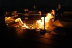 7 PCS  Patio Conversational Sofa Set With Gas Firepit And Ice Container Rectangle Dining Table And Storage Box
