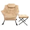 Accent Chair Lazy Reclining Leisure Chair with Removable Metal Legs and High-Density Foam, Comfy Upholstered Single Sofa Chair With Ottoman for Living