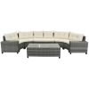8-pieces Outdoor Wicker Round Sofa Set;  Half-Moon Sectional Sets All Weather;  Curved Sofa Set With Rectangular Coffee Table;  PE Rattan Water-resist