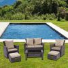 6 Piece Patio Furniture Set Outdoor Sectional Sofa Conversation Sofa Set with All-Weather Rattan Wicker for Porch Lawn Garden
