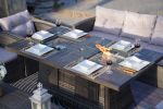 7 PCS  Patio Conversational Sofa Set With Gas Firepit And Ice Container Rectangle Dining Table And Storage Box